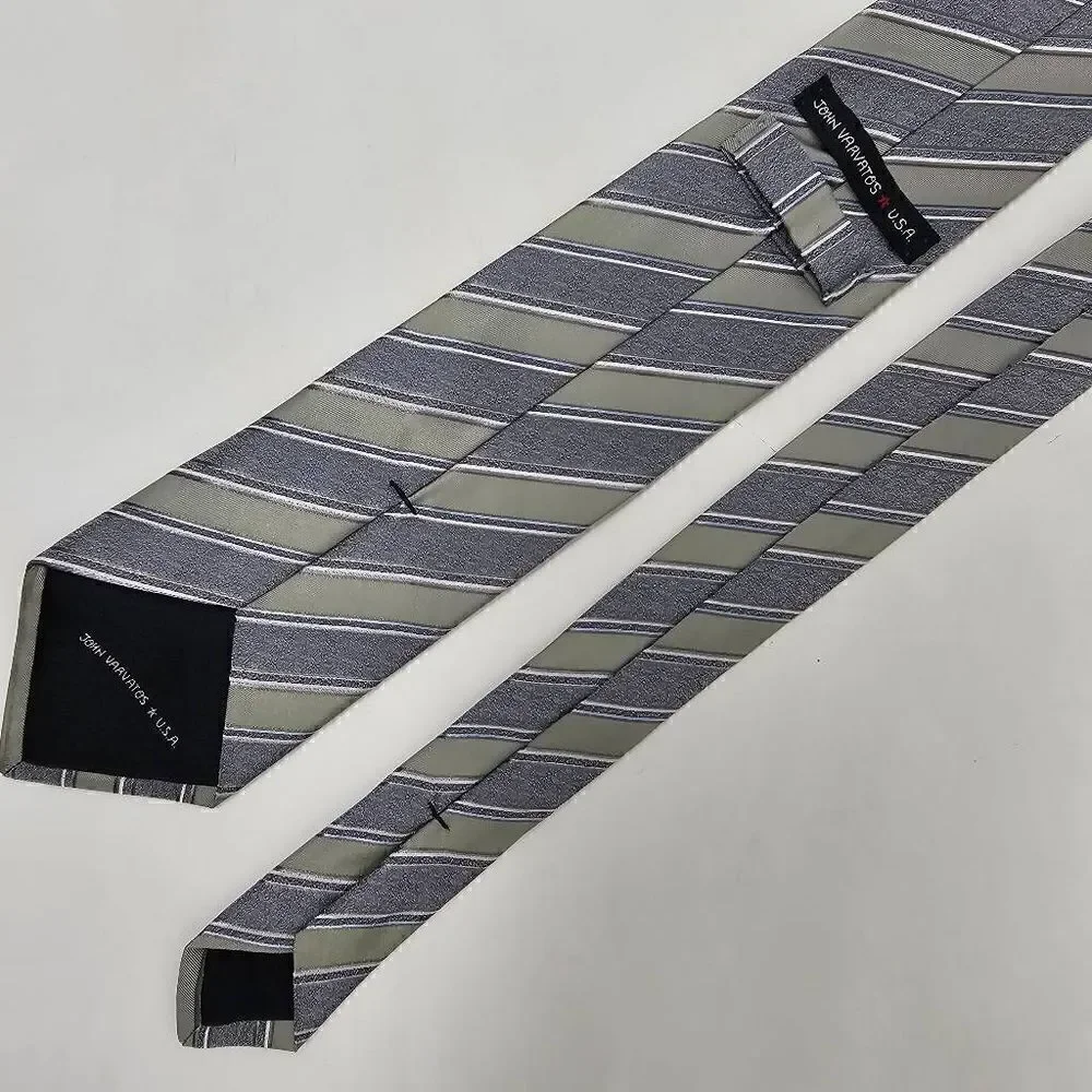 JOHN VARVATOS USA MADE SILK TIE GREEN HEATHER GRAY REPP MINI STRIPE 3